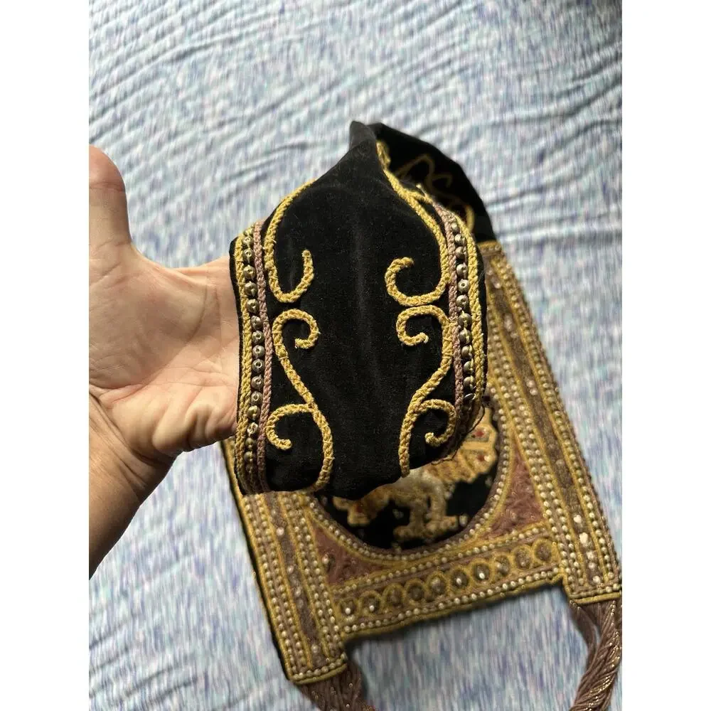 VTG 1970s Handmade Sequin & Beaded Thai Burmese Tapestry Hobo Peacock Kalaga Bag